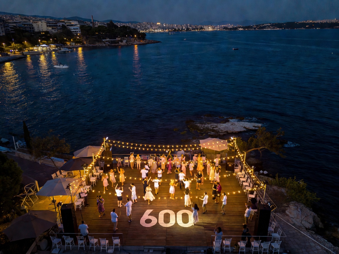 Seaside open-air dance terrace in the Athens Riviera overlooking the Mediterranean waters